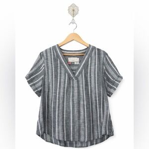 Pilcro by Anthropologie Gray Striped Linen Blend V-Neck Gauze Blouse XS